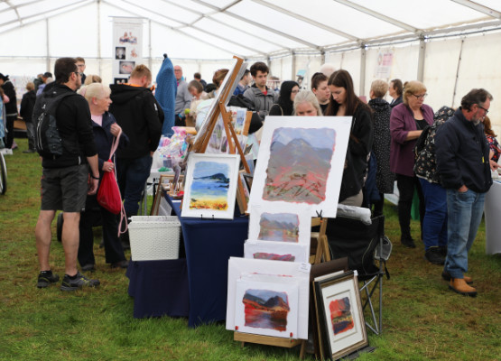 Photo of the craft tend at Dalston Show showing inside the tent and various crafts on show